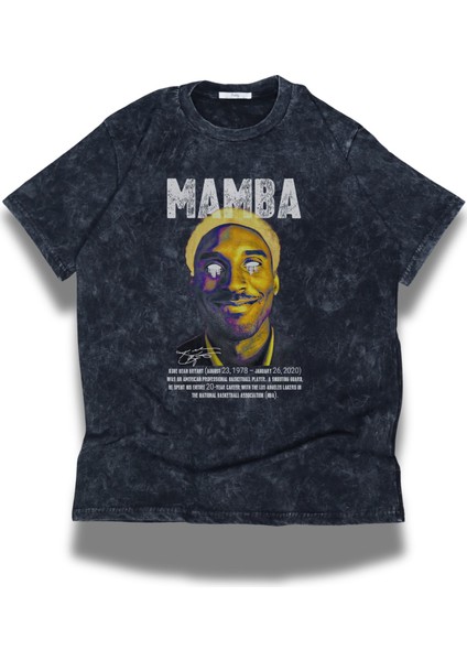 Unisex Mamba Yazılı Yıkamalı T-Shirt, Oversize Basketçi Kobe Bryant Temalı Retro Tişört