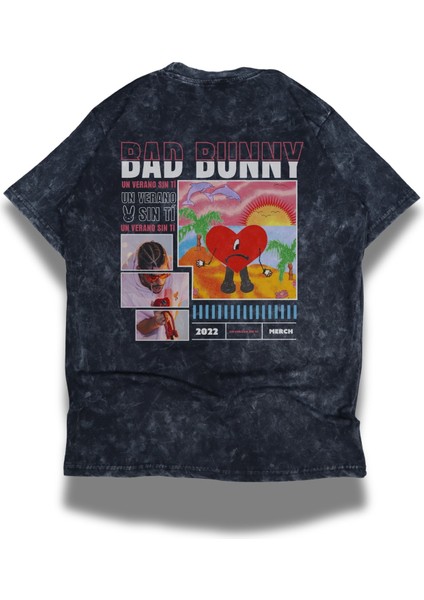 Unisex Un Verano Sin Ti Sırt Baskılı Yıkamalı T-Shirt, Oversize Bad Bunny Rap Temalı Vintage Tişört modelleri