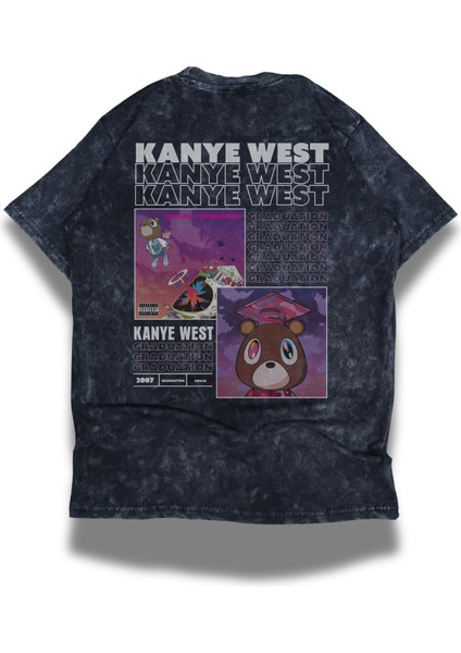 Unisex Graduation Sırt Baskılı Yıkamalı T-Shirt, Oversize Kanye West Temalı Vintage Tişört modelleri