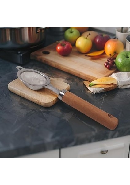 Paslanmaz Çelik Ahşap Saplı Çay Süzgeci | Silikon Saplı Süzgeç - Şık ve Fonksiyonel Sunum Aracı fiyatları