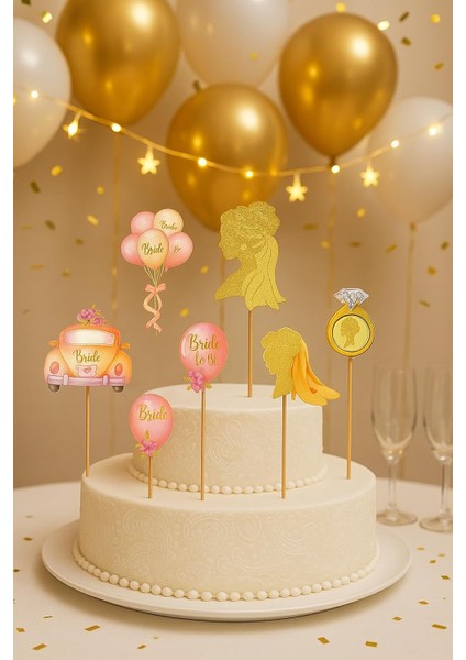 To Be Altın Renkli Gelin Pasta Üstü Figür Süs Seti - Düğün ve Nişan Pastaları Için