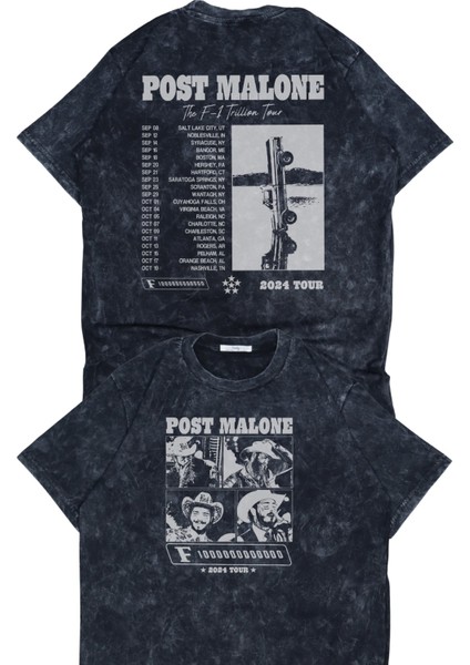 Unisex The F-1 Trillion Tour Sırt Baskılı Yıkamalı T-Shirt,oversize Post Malone Temalı Retro Tişört