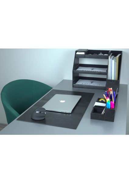 10 Parça Deri Sümen Takımı - Ofis Masaüstü Organizer Set - Ofis Masa Düzenleyici, Magazinlik, Evrak Tepsisi, Kalemlik, Blok Notluk, Peçetelik ve Masa Pedi