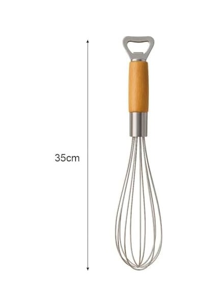 Ahşap Saplı Paslanmaz Çelik Çırpıcı - 2 Si 1 Arada Mutfak Aleti, Yumurta Çırpıcı ve Şişe Açacak, 35 cm Ergonomik Tasarım, Dayanıklı Tel Karıştırıcı fiyatları