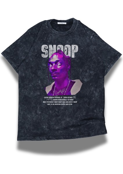 Unisex Snoop Yazılı Yıkamalı T-Shirt, Oversize Snoop Dogg Temalı Vintage Tişört
