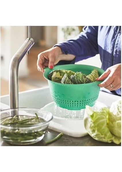 Yeşil Mutfak Süzgeci, 24 cm Çap, 30 cm Genişlik, Çift Kulplu, Bulaşık Makinesinde Yıkanabilir modelleri