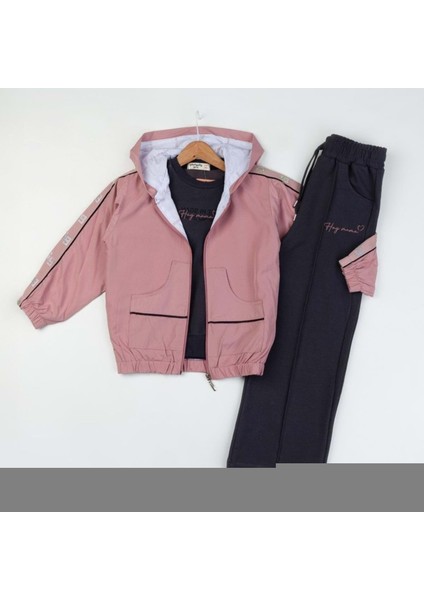 Yavrucak Kapşon Ceketli Kız 5/8 Yaş 3lü TAKIM-6062599 - Pembe