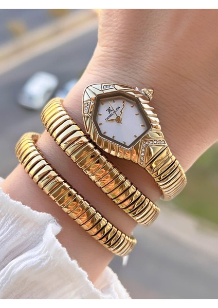 Yeni Sezon Dolamalı Çelik Kordon 3 Atm 2 Yıl Garantili Kadın Kol Saati+Bileklik 10084.2