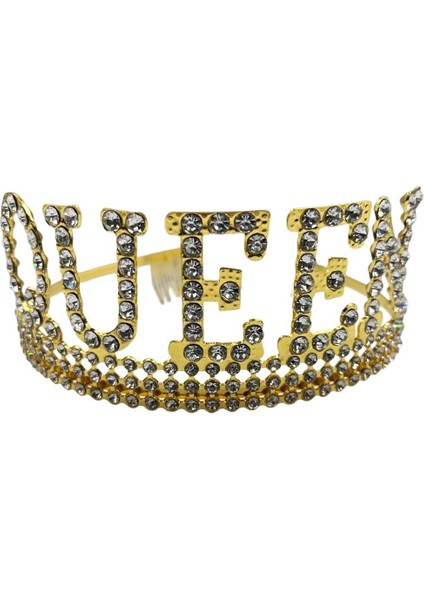 Taç Metal Taşlı Queen Lüks Gold-altın üstten geçme