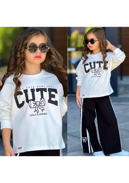 5-14 Yaş Kız Cute Baskılı Eşofman Takım- 6415500 - Beyaz