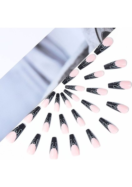 Doğal Narin Görünümlü 24'lü Takma Tırnak Seti Alev Dalgası Desenli | Tam Kapatan Yapma Tırnak Takımı fiyatları