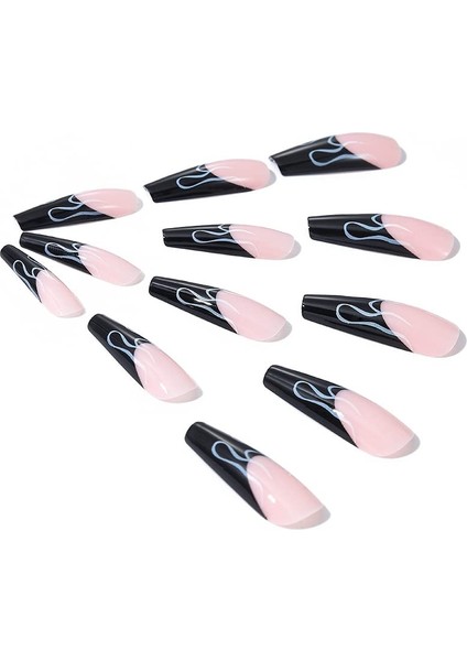 Doğal Narin Görünümlü 24'lü Takma Tırnak Seti Alev Dalgası Desenli | Tam Kapatan Yapma Tırnak Takımı modelleri