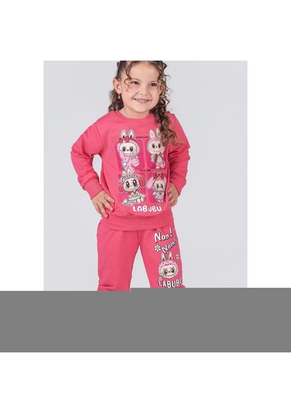 3-10 Yaş Labubu Kare Kız Eşofman Takım- 8227245 - Pembe