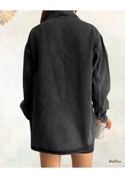 Çift Cepli Oversize Denim Gömlek Ceket - Gömlek Yaka & Astarsız - AP82486 fırsatları