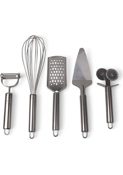 Paslanmaz Çelik 5 Li Mutfak Seti, Paslanmaz Çelik Rende, Çırpıcı, Soyucu, Servis ve Hamur Kesici modelleri