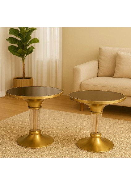 AYAĞI KRİSTAL PAŞABAHÇE CAM SEHPA 2 Lİ GOLD