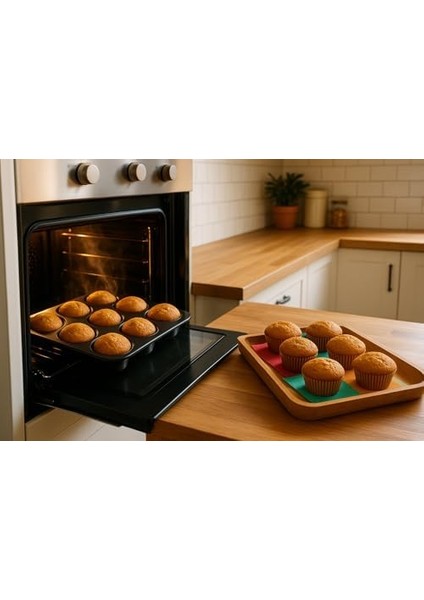 12 Gözlü Metal Muffin Kalıbı - Yapışmaz Kaplama, Fırın Uyumlu, Dayanıklı Siyah Muffin ve Cupcake Tepsisi, Kek Kalıbı fiyatları