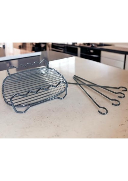 Home Airfryer Izgara Teli 21 cm x 21 cm ve 4 Adet Şiş 21 Cm, Büyük Boy Airfryerlere Uygun 2 Li Set fiyatları