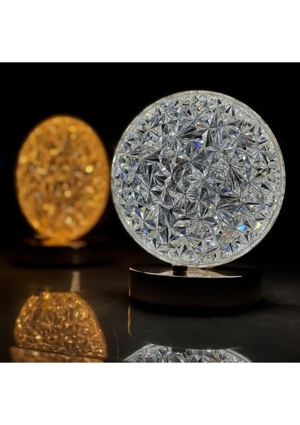 Yuvarlak Kristal Dekoratif 3 Mod Renkli Masa Lambası Dokunmatik Dimerli LED Gece Işığı fiyatları