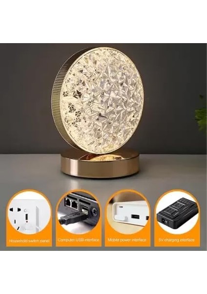 Yuvarlak Kristal Dekoratif 3 Mod Renkli Masa Lambası Dokunmatik Dimerli LED Gece Işığı modelleri