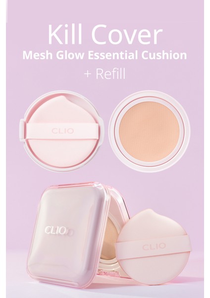 Hyalüronik Asit Içerikli Clıo Kill Cover Mesh Glow Essential Cushion Set (19C Light) SPF50+ Pa++++ fiyatları