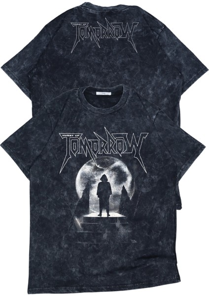 Unisex Hurry Up Tomorrow Ense Baskılı Yıkamalı T-Shirt, Oversize The Weeknd Temalı Vintage Tişört