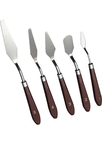5 Parça Paslanmaz Palet Bıçağı Çelik Spatula Seti, Kil Hamuru Pasta Krema Yağlıboya Için Ahşap Saplı Süsleme Şekil Verme ve Kazıma, Boya Araçları,mutfakta ve Diğer Hobi ve El Sanatları Için