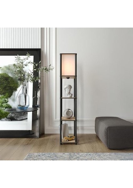 Raflı Lambader Meşe Renkli | Modern 3 Katlı Raflı Ayaklı Aydınlatma Ünitesi | Dekoratif Salon, Yatak Odası, Ofis Lambaderi | E27 Duy Uyumlu Şık Tasarım | Kitaplık ve Işık Bir Arada fiyatları