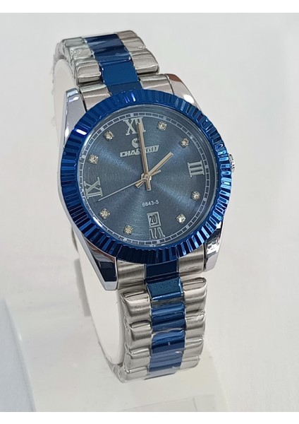 Çelik kordonlu, takvim göstergeli, metalik üstüne lacivert kaplama, su geçirmez, 2 yıl garantili Unisex Kol Saati