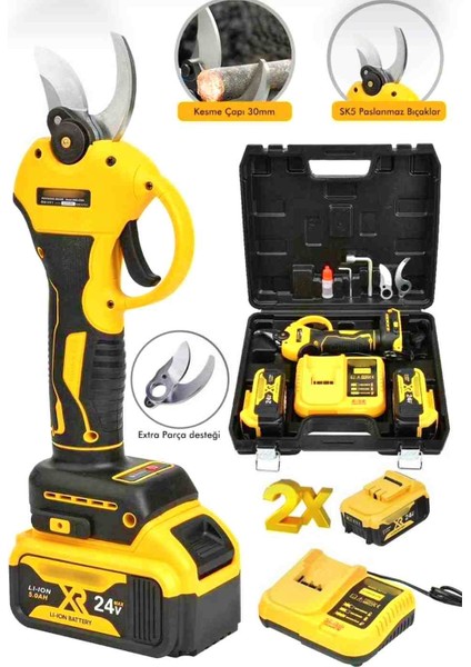 Çift Bataryalı 24 Volt Dal Bitki Temizleme Çalı Kesme Biçme Dal Budama Makası