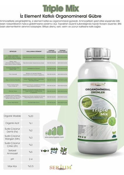 Triple Mix Iz Element Katkılı Organomineral Gübre 1lt fiyatları