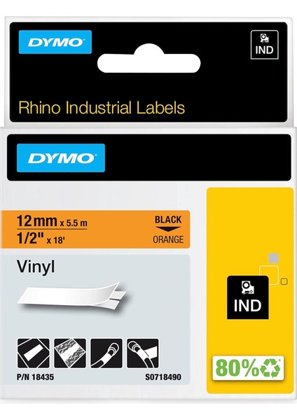 Rhinopro, Renkli Vinil Şerit (12 mm x 5.5 Mt), Turuncu/siyah - 18435