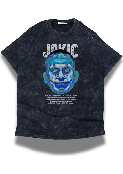 Unisex Jokic Yazılı Yıkamalı T-Shirt, Oversize Basketçi Nikola Jokic Temalı Retro Tişört