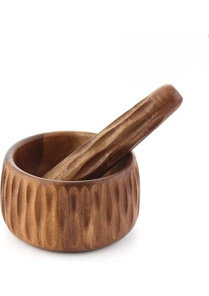 Home Akasya Ahşap Sarımsak Ezici Havan Seti - Tokmaklı Baharat ve Sarımsak Ezici, Doğal Ahşap El Yapımı Mutfak Yardımcısı, Dayanıklı ve Estetik Ezme Havanı (Desenli)