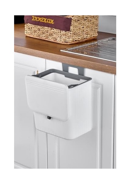 15 Litre Fonksiyonel Kapaklı Banyo ve Mutfak Tezgahüstü Çöp Kovası Dolap ve Duvar Aparatlı 15 Lt.,yerden Tasarruflu Lavabo Altı Veya Dolap Kapısı Için Kapasiteli Mutfak Çöp Kovası,askılı (Beyaz) modelleri