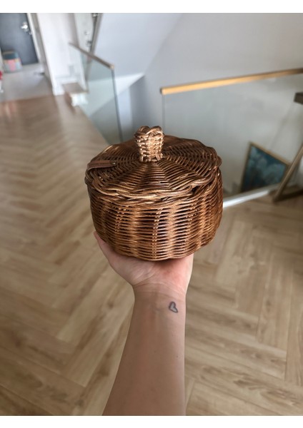 Rattan Kapaklı Sepet Ceviz Renk
