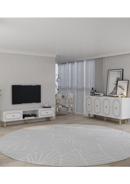Polenct Bohem Konsol (KB150), Bohem Tv Sehpası 2 Li Salon Takımı Beyaz-Beyaz