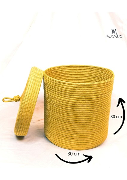 Çok Amaçlı,kapaklı 30CM-30CM Büyük Boy, Sepet, Jüt, Hasır, Dokuma Sepet, Düzenleyici