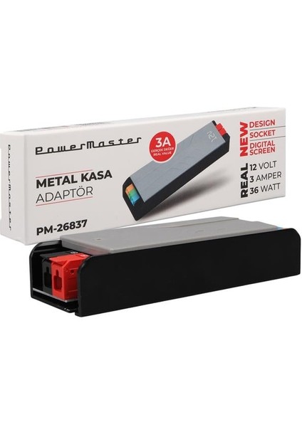 Powermaster PM-26837 12 Volt 3 Amper 36 Watt Slim Metal Kasa Adaptör Voltaj Göstergeli 128X42X27MM indirimleri