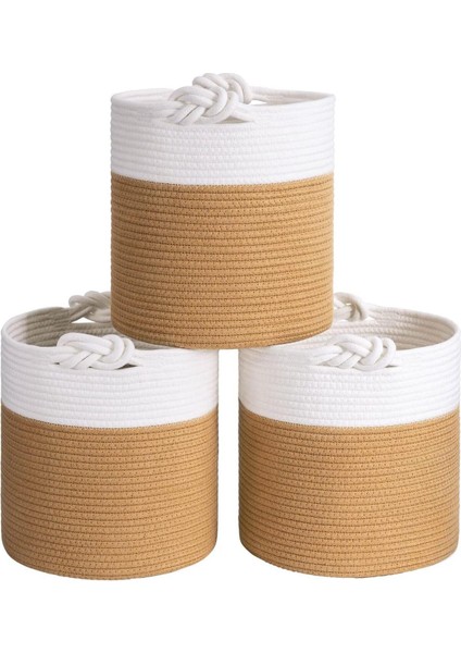 Chang Örgü Saplı 3'lü Saplı Sepet, Düzenleyici 3'lü Sepet, Hasır Dokuma Sepet 30CM x 30CM