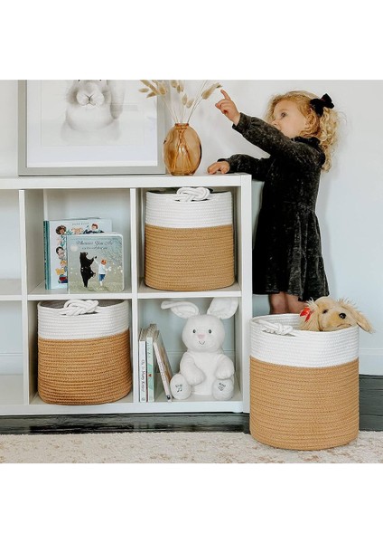 Chang Örgü Saplı 3'lü Saplı Sepet, Düzenleyici 3'lü Sepet, Hasır Dokuma Sepet 30CM x 30CM modelleri