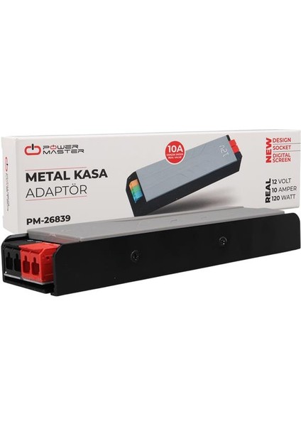 Powermaster PM-26839 12 Volt 10 Amper 120 Watt Slim Metal Kasa Adaptör Voltaj Göstergeli 189X51X27MM indirimleri