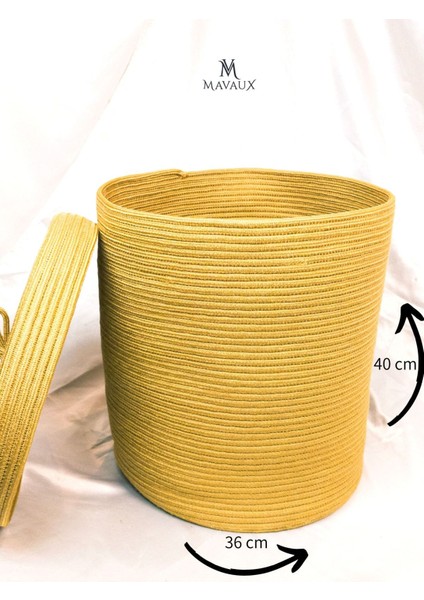 Çok Amaçlı,kapaklı 40CM-36CM Büyük Boy Sepet, Jüt, Hasır, Dokuma Sepet, Düzenleyici