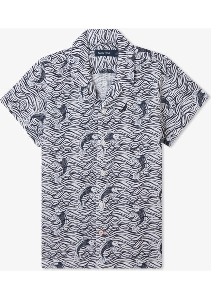 Erkek Çocuk Beyaz Classic Fit Desenli Gömlek