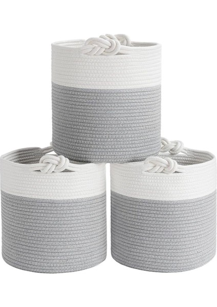 Chang Örgü Saplı 3'lü Saplı Sepet, Düzenleyici 3'lü Sepet, Hasır Dokuma Sepet 30CM x 30CM