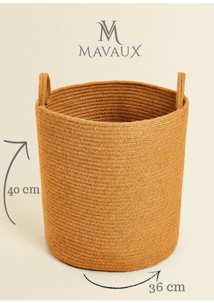Çok Amaçlı, 40CM-36CM Büyük Boy, Yanları Saplı, Sepet, Jüt, Hasır, Dokuma Sepet, Düzenleyici