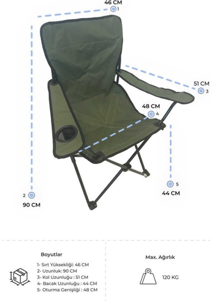 Ansan Kolçaklı Kamp Sandalyesi Haki M-KV31-33 modelleri