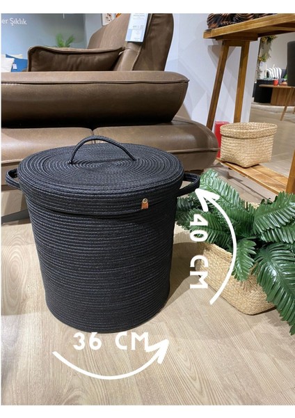 Helios Kapaklı Hasır Görünümlü Jüt 36-40 Kapaklı Sepet, Çok Amaçlı Sepet, Çamaşır Sepeti