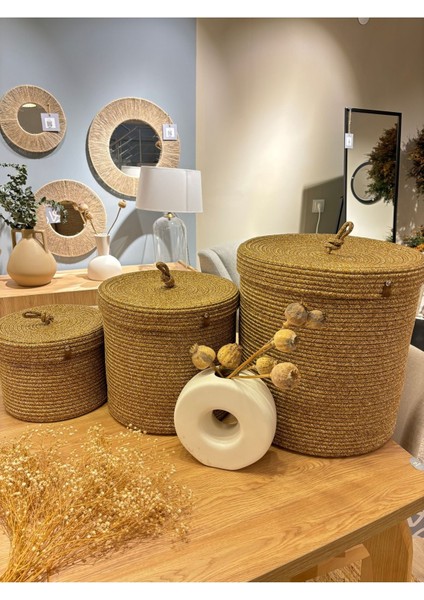 Victor Çok Amaçlı Düzenleyici Kapaklı 3'lü Sepet,kapaklı Kirli Çamaşır Sepeti, Kapaklı Organizer 36 x40 - 30 x 30 - 26 x 20