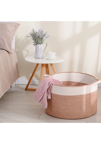 Shahbaz Özel Pamuklu Jüt Battaniye Sepeti Hasır Oyuncak Sepeti Jüt Çamaşır Sepeti 40-30